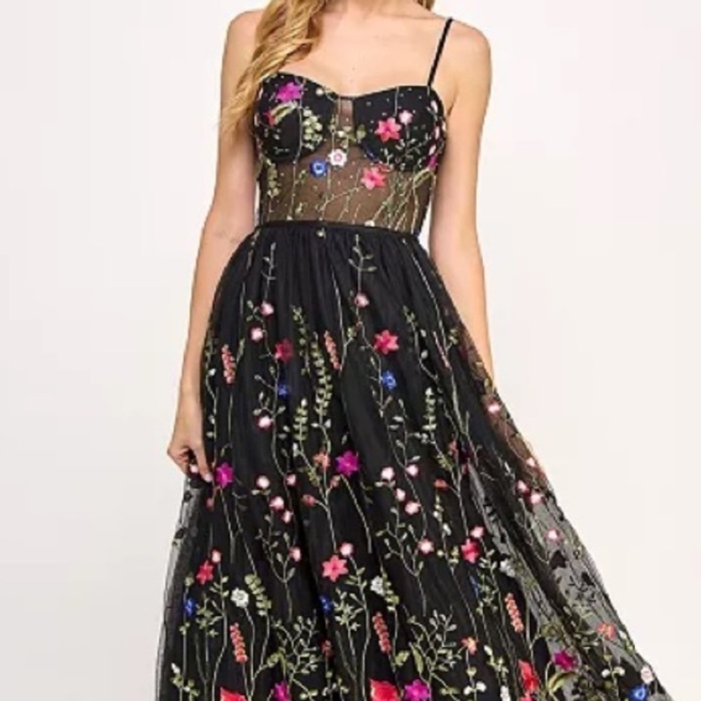 City Studio Black Maxi Skirt with Colorful Floral Design